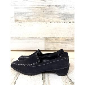 Ecco Womens 8 Black Suede Slip On Pointed Toe Driving Loafer Comfort NEW